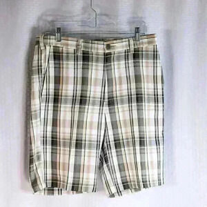 Men's Haggar Cool 18 Pro Size 32 brown/tan/hidden expandable waist plaid golf